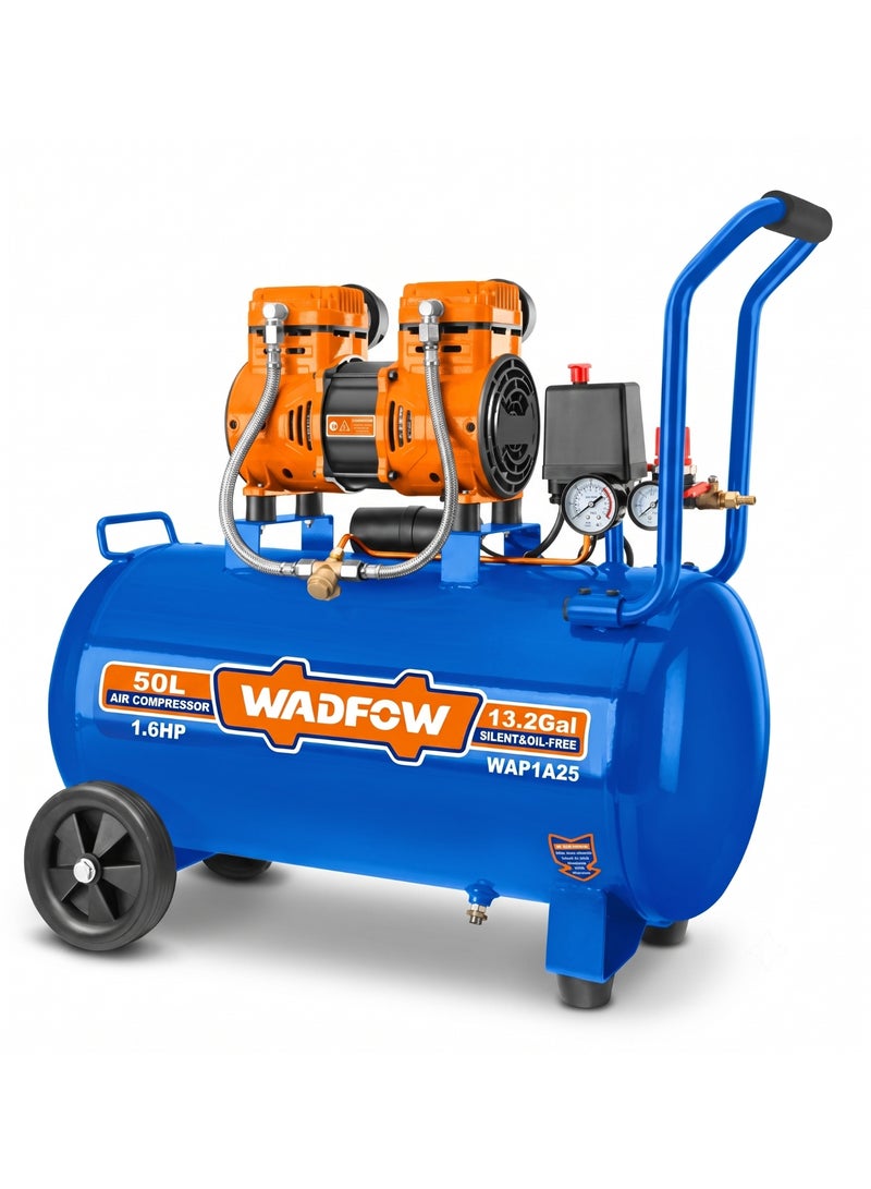 WADFOW 1200W Oil Free Air Compressor 50L – WAP1A25 Quiet 75dB Portable Air Compressor, 1.6HP Power 8Bar Max Pressure Corded Electric Pump with Aluminium Wire Motor for Pneumatic Tools and Spray Painting - Image 1