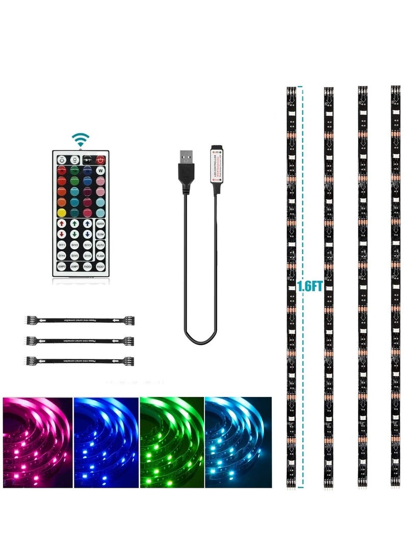 USB LED Strip Lights Kit, 4 Pre-Cut 1.6ft/6.4ft RGB LED Light Strips, Color Changing TV Backlights with Remote, RGB Color Strip Light for TV, PC, Monitor, Home Theater, DIY Decoration