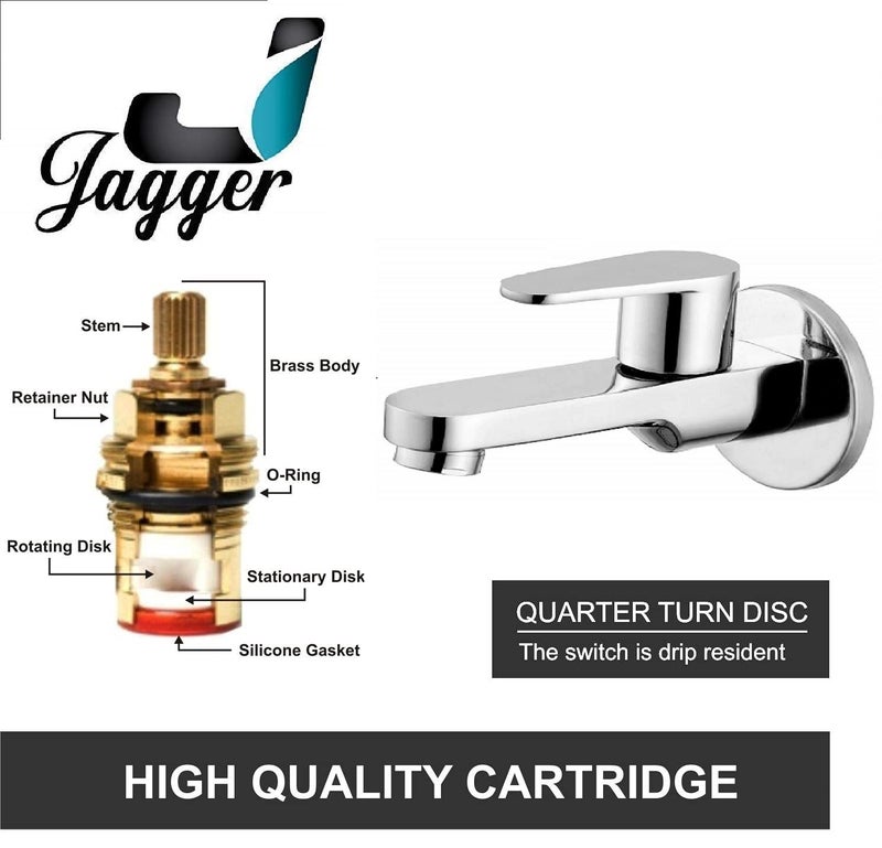 JAGGER JAG164 صمام طويل الجسم مطلي بالكروم بالكامل 15 مم ربع دورة للحمام مع فلانج حائط شريط تفلون (مائل) - Image 2