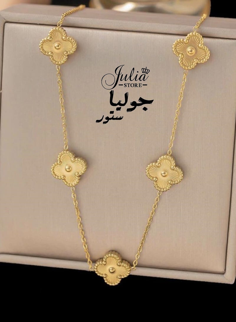 Julia Store 18K Gold Plated Stainless Steel Love Trendy Luxury Lucky Four Leaf Link Clover Choker Necklace for Women Necklace Jewelry Gifts for Women - Golden - Image 1