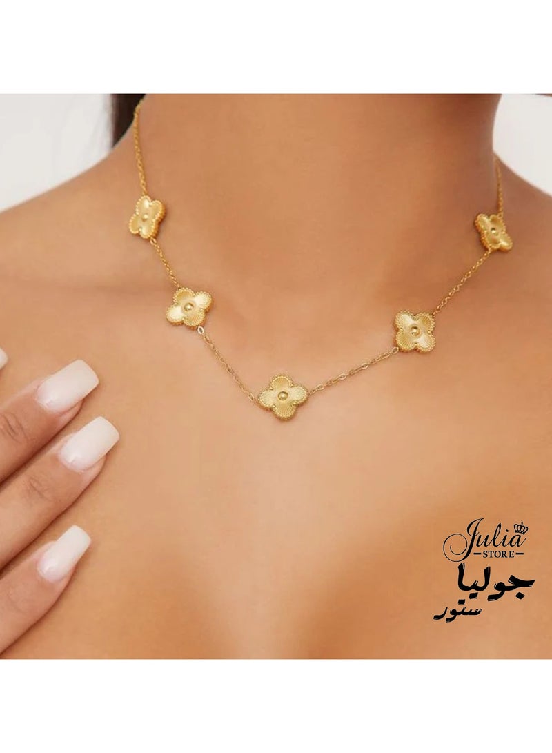 Julia Store 18K Gold Plated Stainless Steel Love Trendy Luxury Lucky Four Leaf Link Clover Choker Necklace for Women Necklace Jewelry Gifts for Women - Golden - Image 2