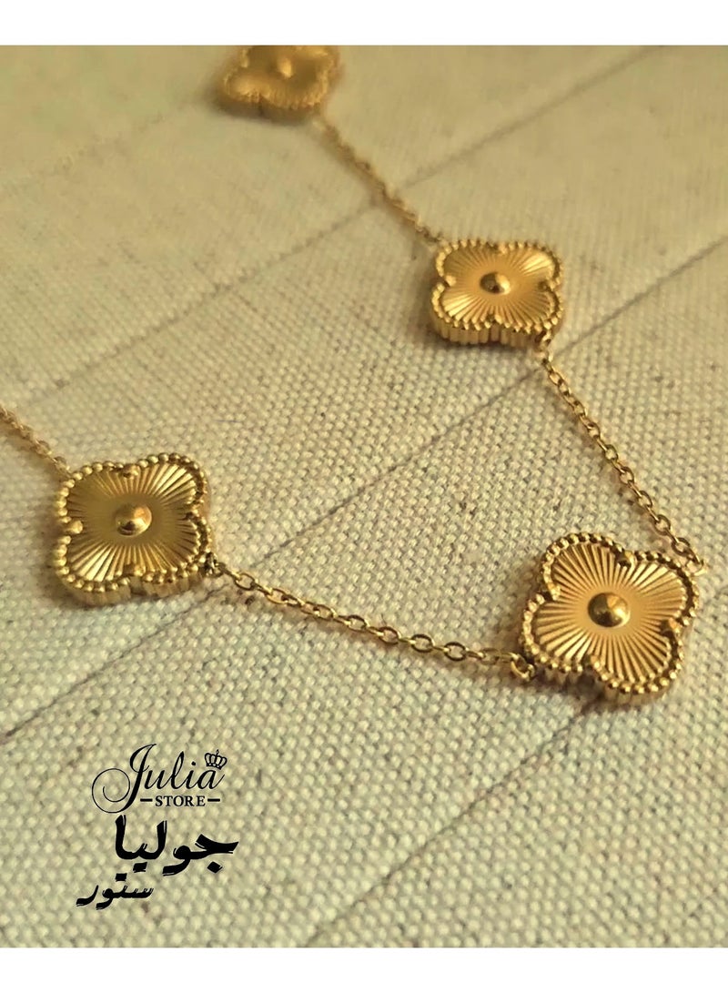 Julia Store 18K Gold Plated Stainless Steel Love Trendy Luxury Lucky Four Leaf Link Clover Choker Necklace for Women Necklace Jewelry Gifts for Women - Golden - Image 5