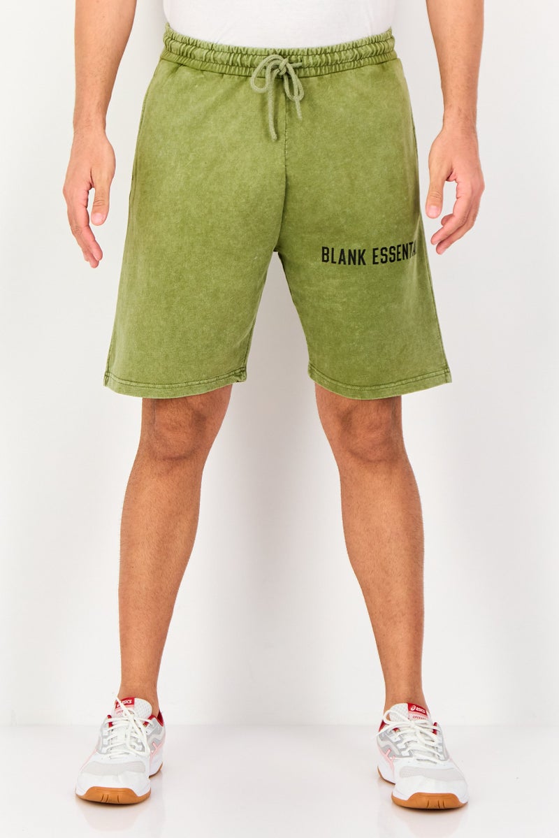 Blank Essentials Men Brand Logo Basic Shorts, Olive - Image 1