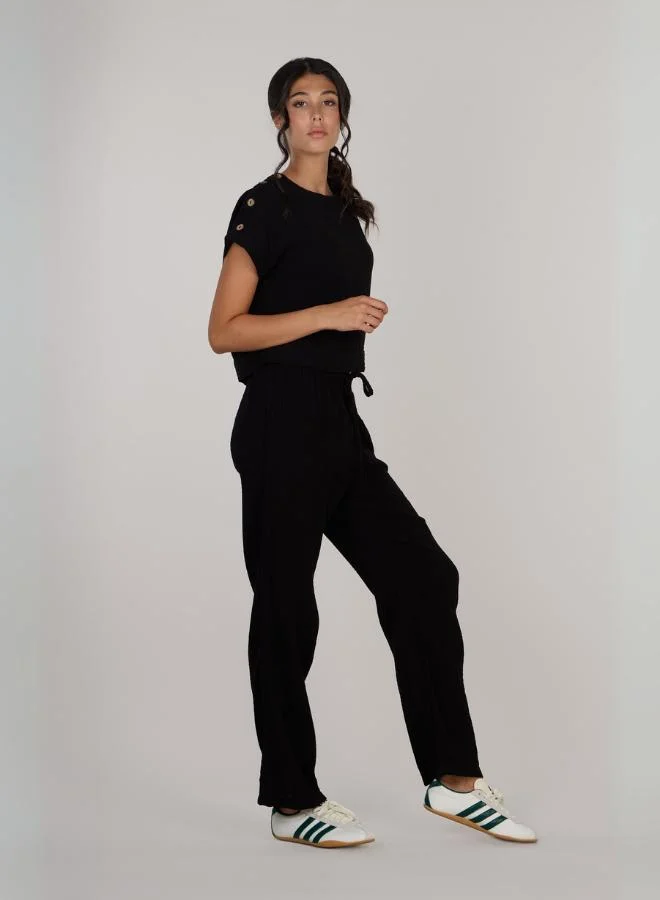 Just Nature Jenny Shoulder Top with Half-button Placket