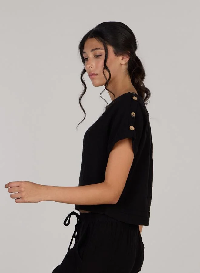 Just Nature Jenny Shoulder Top with Half-button Placket