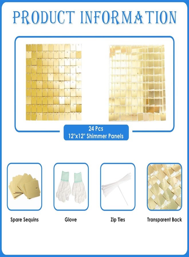 Kate Shimmer Wall Backdrop Panels 24PCS Square Light Gold Sequin Shimmer Backdrop Decor for Wedding, Anniversary, Birthday Party Decoration. - Image 2