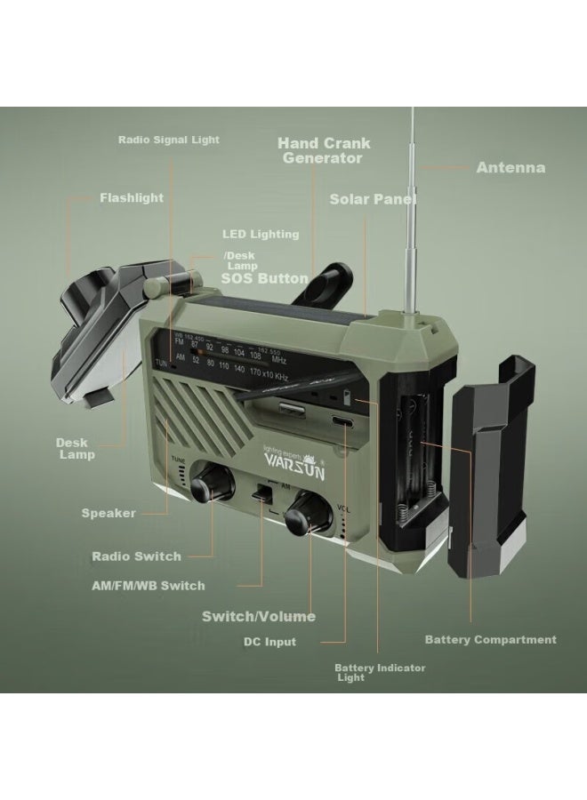 Warsun 290 Emergency Radio Flashlight Solar Portable Hand Crank Generator Multifunctional Disaster Relief Rescue Tool - Image 2