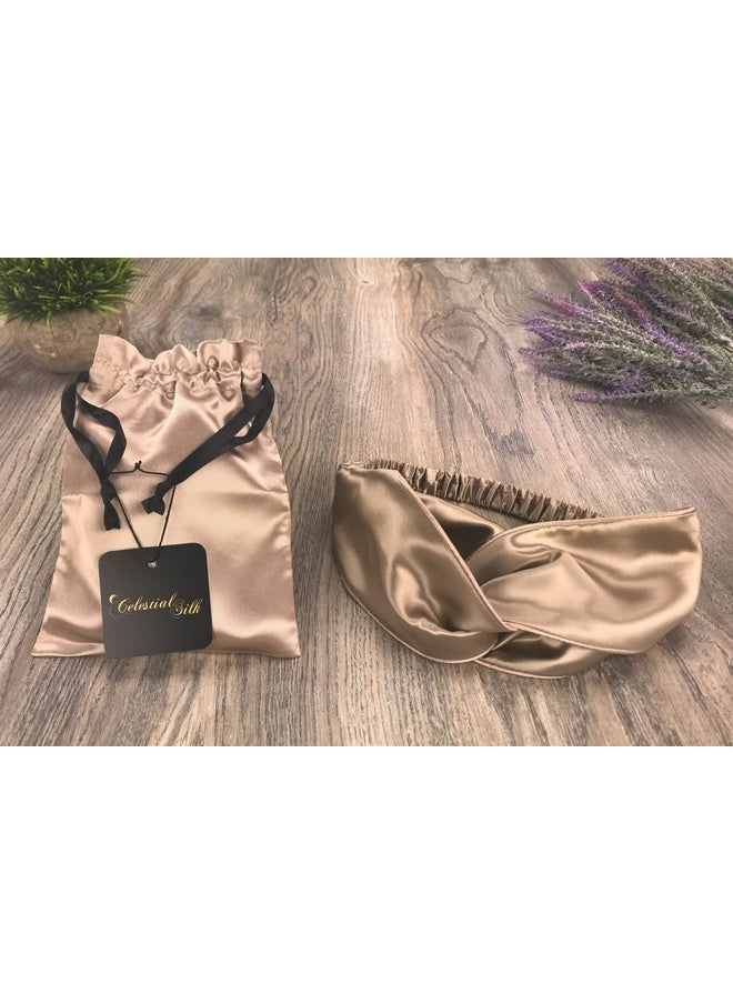 Celestial Silk - Headband 100% Mulberry Silk Elastic Headband For Women Protects Hair 22 Momme Taupe Silk Twisted Hairband Perfect For Thick Thin Straight Or Curly Hair (Taupe) - Image 1