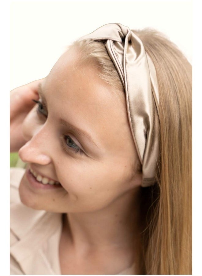 Celestial Silk - Headband 100% Mulberry Silk Elastic Headband For Women Protects Hair 22 Momme Taupe Silk Twisted Hairband Perfect For Thick Thin Straight Or Curly Hair (Taupe) - Image 1