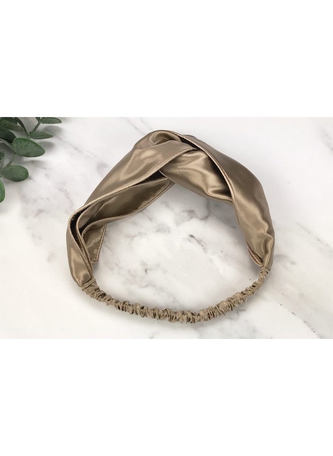 Celestial Silk - Headband 100% Mulberry Silk Elastic Headband For Women Protects Hair 22 Momme Taupe Silk Twisted Hairband Perfect For Thick Thin Straight Or Curly Hair (Taupe) - Image 1