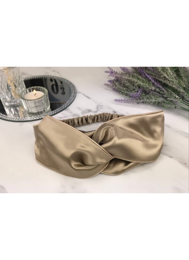 Celestial Silk - Headband 100% Mulberry Silk Elastic Headband For Women Protects Hair 22 Momme Taupe Silk Twisted Hairband Perfect For Thick Thin Straight Or Curly Hair (Taupe) - Image 1