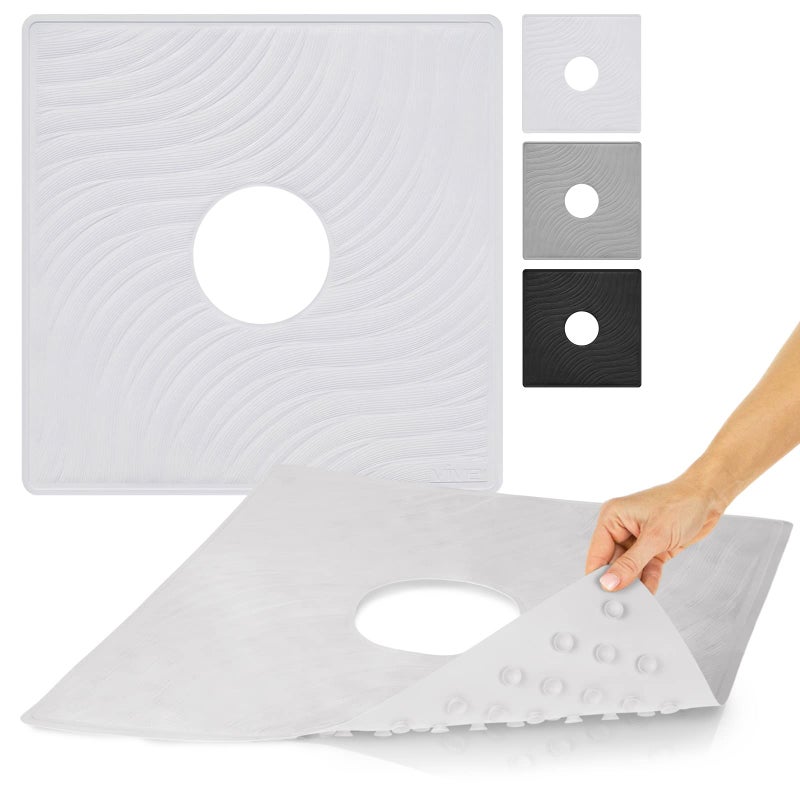 Vive Shower Mat 22 by 22 Square Non Slip Large Bath Mat for Bathtub Patented Design Suction Cup Traction Skid Pad for Stalls Floors Tub Textured Rubber with Drain Hole