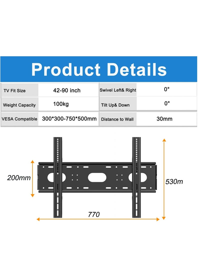 ELTRAZONE TV Wall Mount for Most 42-90 Inch TVs, Ultra Slim Support TV Mural Up to VESA 750x500mm Heavy Duty 220lbs Load, TV Wall Holder Fits 50 55 65 75 80 85" Large Screen Wall Mount Bracket - Image 4