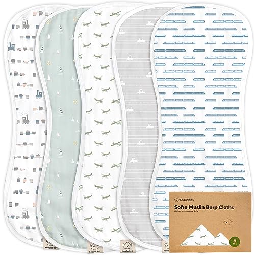 KeaBabies 5Pack Muslin Burp Cloths Baby Boy Girl Very Absorbent Baby Burp Cloth Rags 8Layers Viscose Derived from Bamboo Cotton Muslin Towel Super Soft Spit Up Rags No Shrink Washcloths Vessels - Image 1