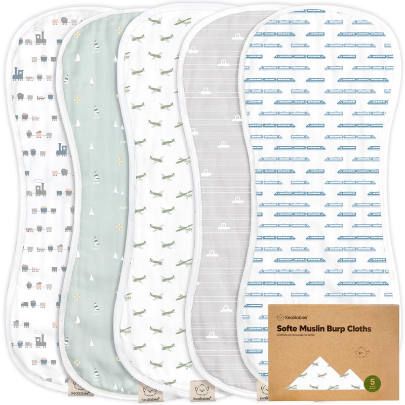 KeaBabies 5Pack Muslin Burp Cloths Baby Boy Girl Very Absorbent Baby Burp Cloth Rags 8Layers Viscose Derived from Bamboo Cotton Muslin Towel Super Soft Spit Up Rags No Shrink Washcloths Vessels - Image 2