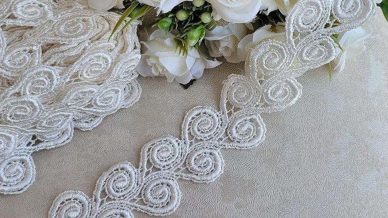 Bapna 5 Yard White Embroidery Lace Ribbon Fabric for Decor and Sewing Dupatta Top Saree Bridal Party DIY Clothing/Accessories - Image 1