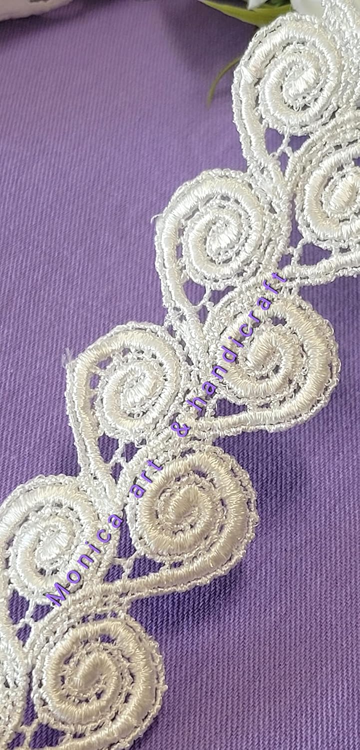 Bapna 5 Yard White Embroidery Lace Ribbon Fabric for Decor and Sewing Dupatta Top Saree Bridal Party DIY Clothing/Accessories - Image 4
