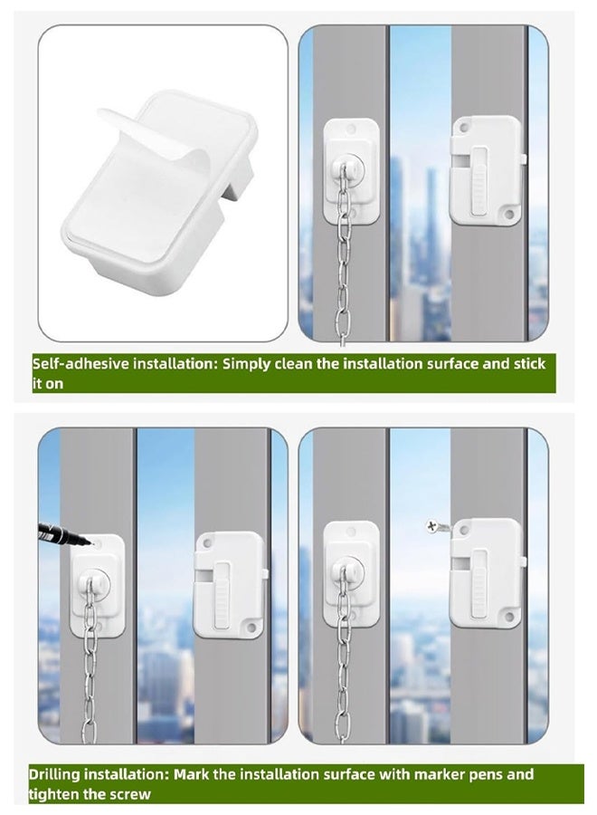 DUNISO 2Pcs Child Safety Window Locks, Versatile Window Restrictors, Adjustable Sliding Safety Window Locks, Self Adhesive Window Locks,No Drill,Easy to Install，for Refrigerator, Cabinets, Closets, Drawers, Window，White - Image 3
