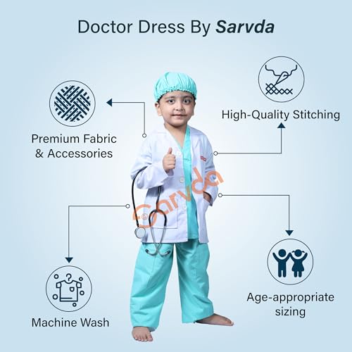 Sarvda Cotton Kids Doctor & Surgeon Costume Set | White Lab Coat, Surgeon Top & Pants, Cap & Working Stethoscope | Community?Helper Fancy Dress For Boys & Girls | School Plays - Image 3