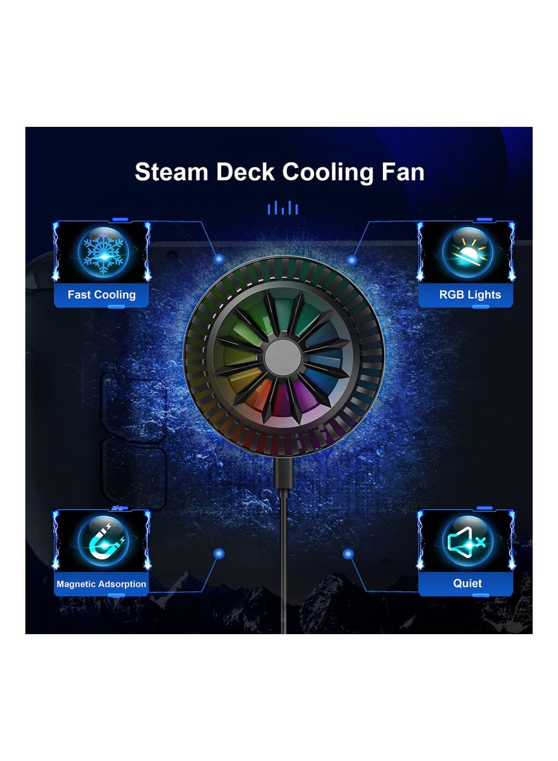 KASTWAVE Steam Deck Fan, Semiconductor Cooler for Steam Deck with 7-Blade Fan and RGB Colourful Light, 3 Seconds Fast Cooling Magnetic Fan Cooler for Steam Deck, Switch, Tablet, Cellphones  - Image 2
