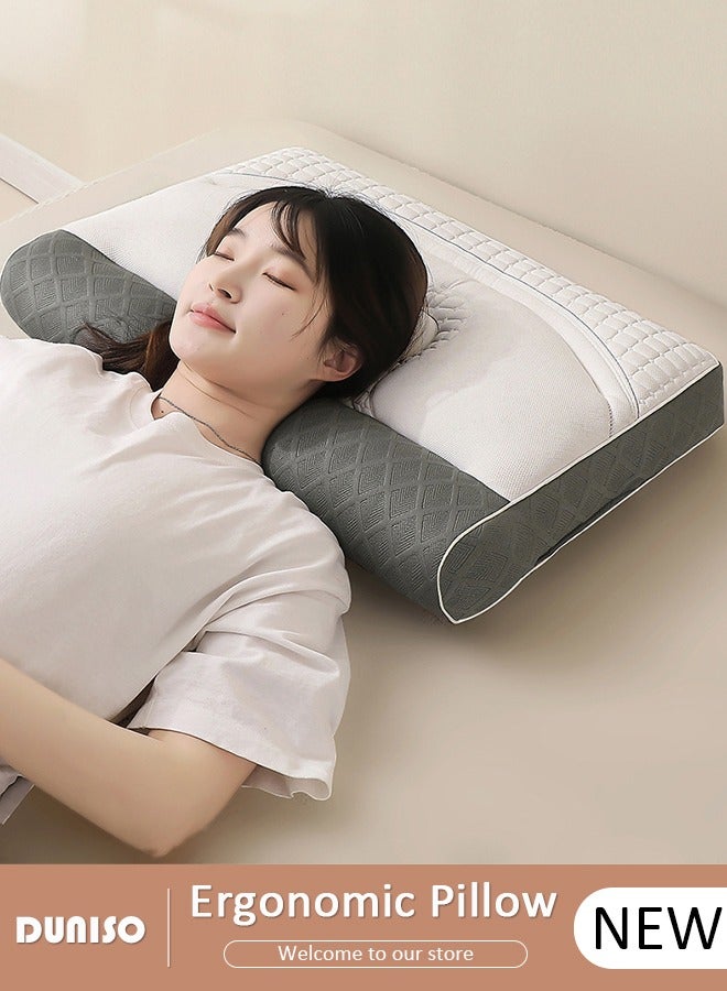DUNISO وسادة سوبر إرغونومية، وسادات فوم الذاكرة لتخفيف آلام الرقبة والكتف، وسادة أسطوانية لحماية العنق، وسادات دعم الرقبة قابلة للغسيل عالية النعومة لجميع أوضاع النوم، وسادة نوم لغرفة النوم أو المهجع أو الفندق - Image 1
