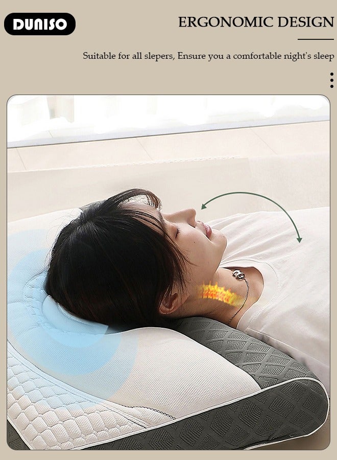DUNISO وسادة سوبر إرغونومية، وسادات فوم الذاكرة لتخفيف آلام الرقبة والكتف، وسادة أسطوانية لحماية العنق، وسادات دعم الرقبة قابلة للغسيل عالية النعومة لجميع أوضاع النوم، وسادة نوم لغرفة النوم أو المهجع أو الفندق - Image 3