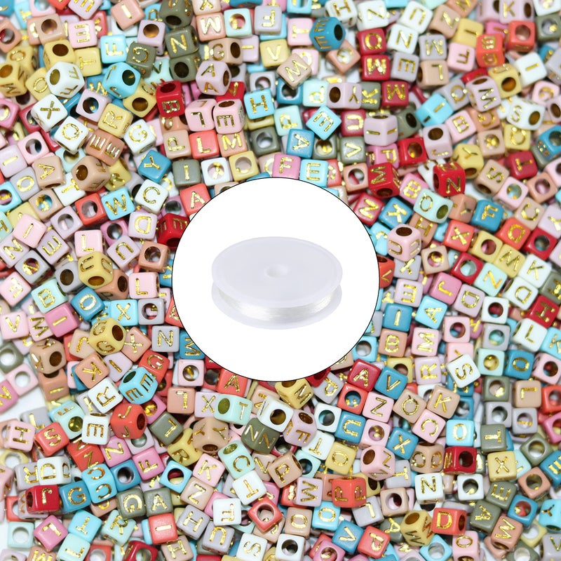 Letter Beads Augshy 1400 Pcs Morandi Cube Alphabet BeadsSquare Letter Beads with 1 Roll 10M Crystal String Cord 6mm