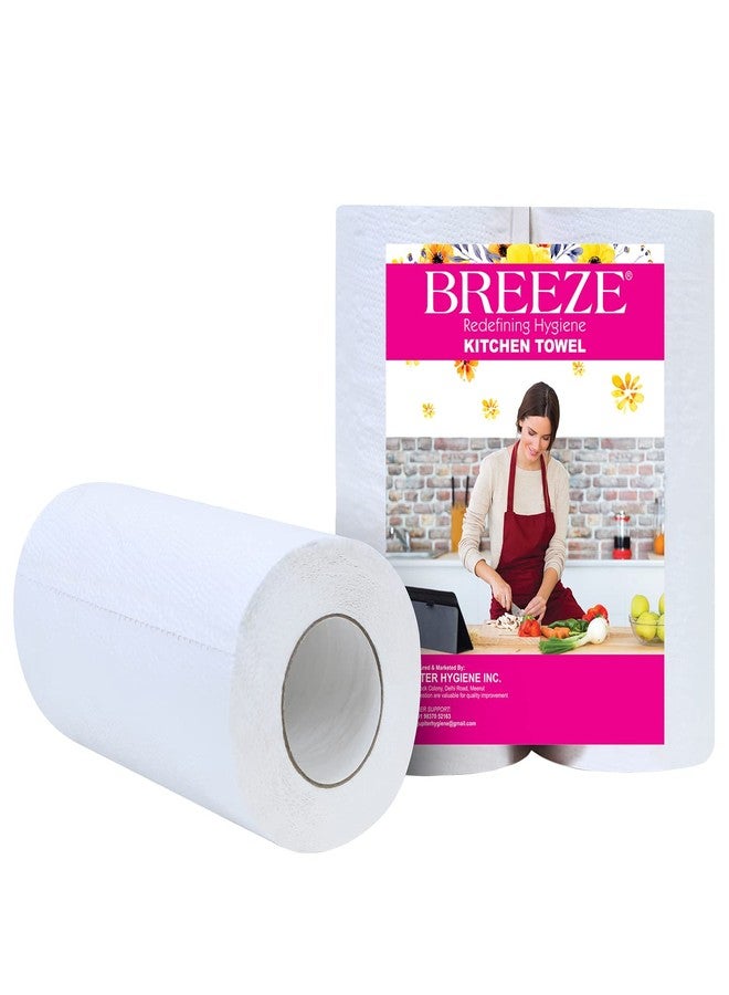 بريز BREEZE BRE026 لفة مناديل مطبخ متعددة الأغراض مكونة من 4 طبقات مصنوعة من ألياف طبيعية عالية الامتصاص وناعمة للغاية (عبوة من 2، 150 سحبة لكل لفة) - Image 1