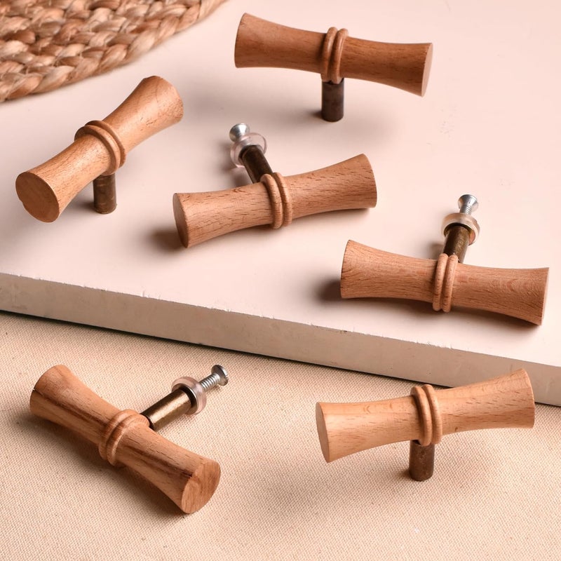 Indian-Shelf IndianShelf 18 Pack T Bar Knobs Wood Knobs for Cabinets and Drawers Wooden Dresser Knobs Bamboo Wooden Knobs Unique Knobs Brown Knobs Wood Drawer Pulls T Bar Pulls 