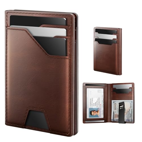 typecase Leather Wallet for Men Card Holder Premium Genuine Leather RFID Blocking Slim Minimalist Front Pocket 15 Cards Capacity ID Window Money Clip Brown - Image 1