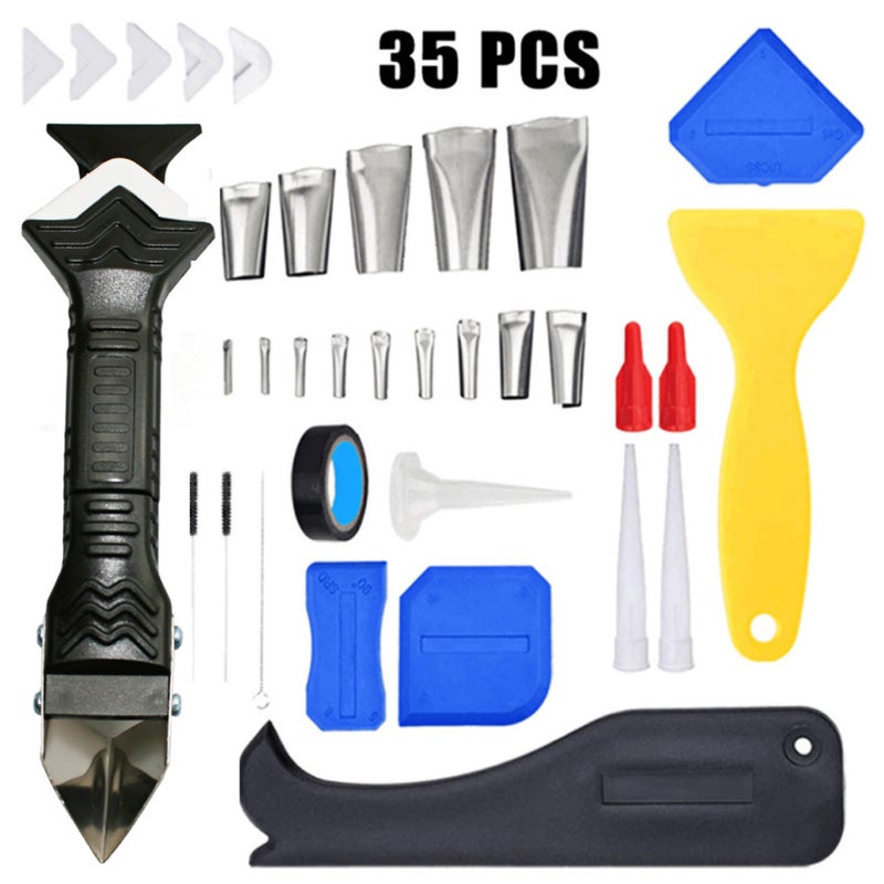 35 PCS Caulking Nozzle Applicator Finishing Tool with Nozzles and Tape Caulk Remover Tool Kit 3 in 1 Metal Scraper with 6 Silicone Pads Grout Angle Scrapers for Kitchen Bathroom Door Window Sink Tile - Image 3