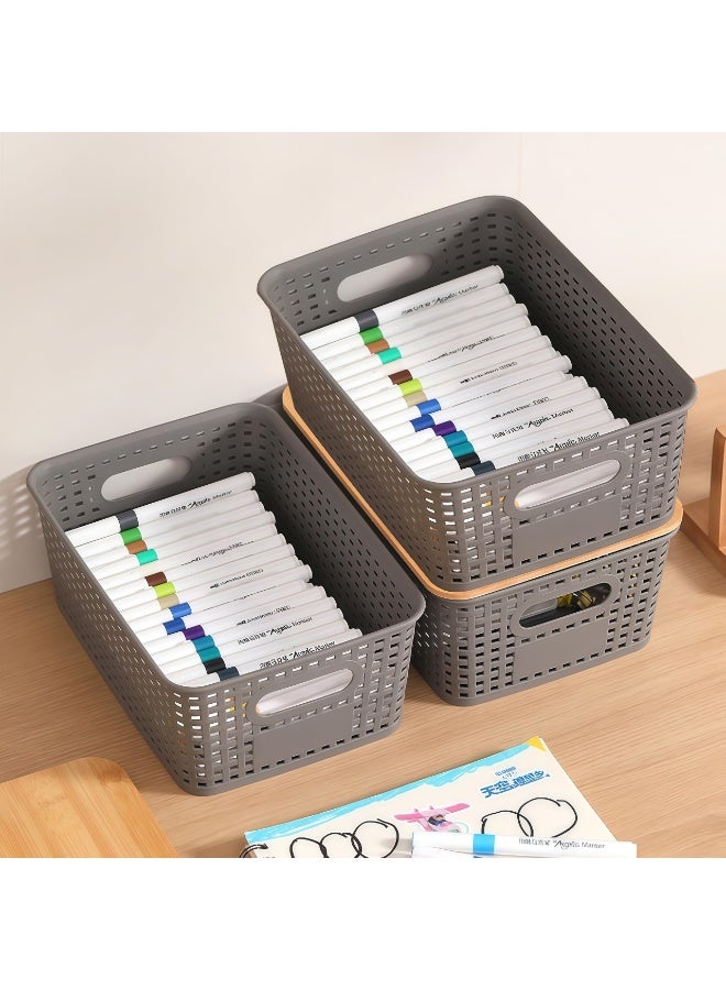 6-Pack Plastic Storage Baskets Set of Stackable Weave Baskets Sturdy Storage Containers with Handle for Shelves, Desktops, Cabinets, Bedrooms, Office ﻿ - Image 3