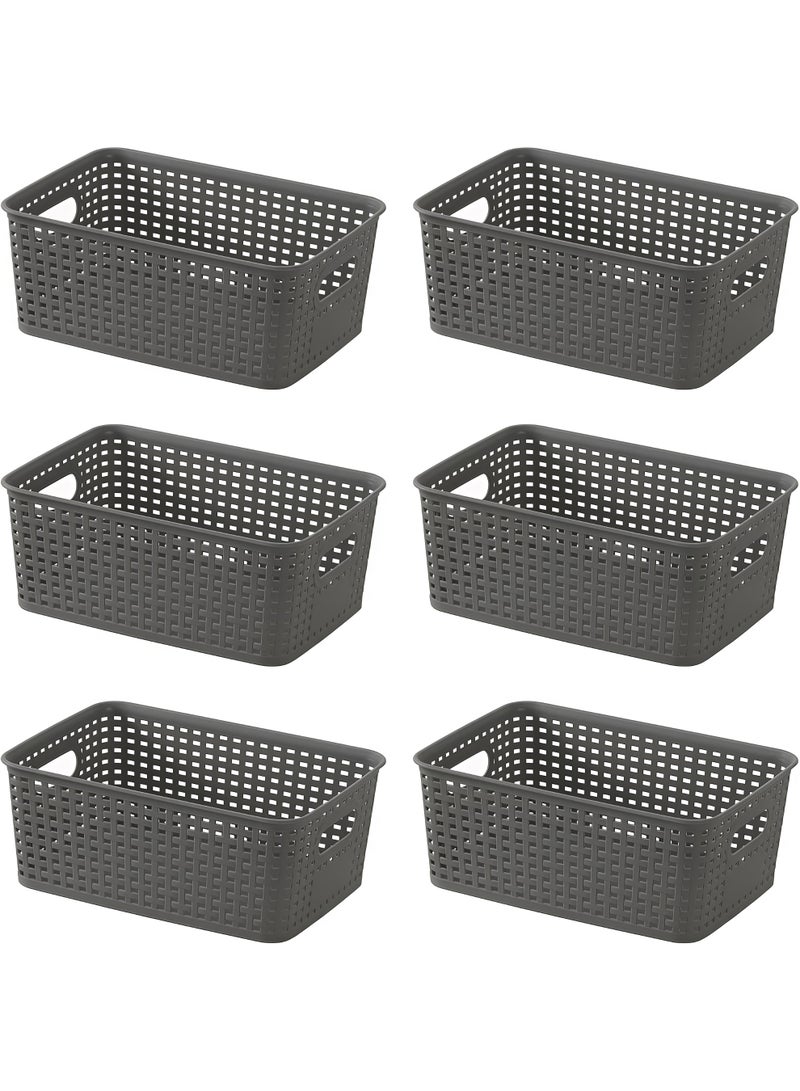 6-Pack Plastic Storage Baskets Set of Stackable Weave Baskets Sturdy Storage Containers with Handle for Shelves, Desktops, Cabinets, Bedrooms, Office ﻿ - Image 1