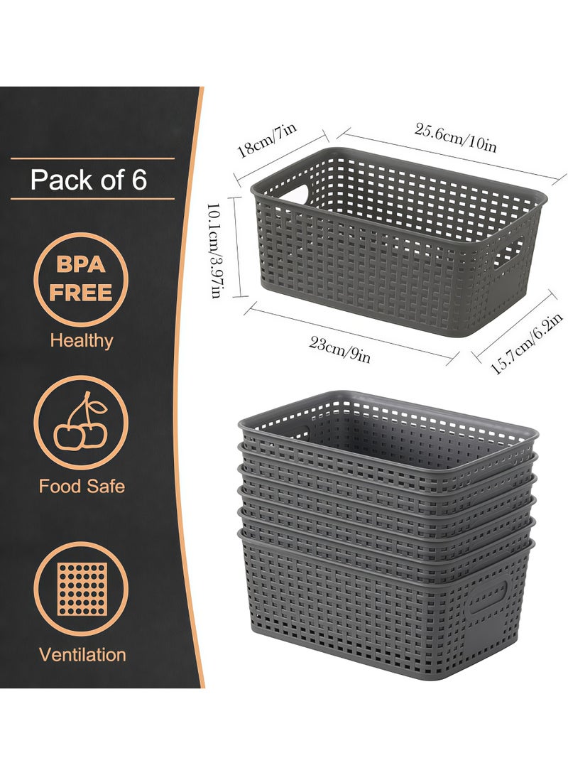 6-Pack Plastic Storage Baskets Set of Stackable Weave Baskets Sturdy Storage Containers with Handle for Shelves, Desktops, Cabinets, Bedrooms, Office ﻿ - Image 4