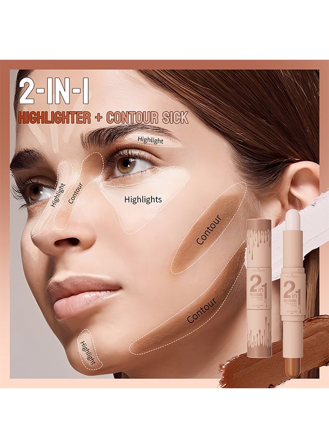 HelloKiss Three-Dimensional Concealer Stick, 2 in 1 Professional Double Head Highlighter Stick,Cream Contour Stick,Multifunctional Makeup Sticks Pen For Face Shaping and face Brightens(04#Pearl White&Dark Brown) - Image 3