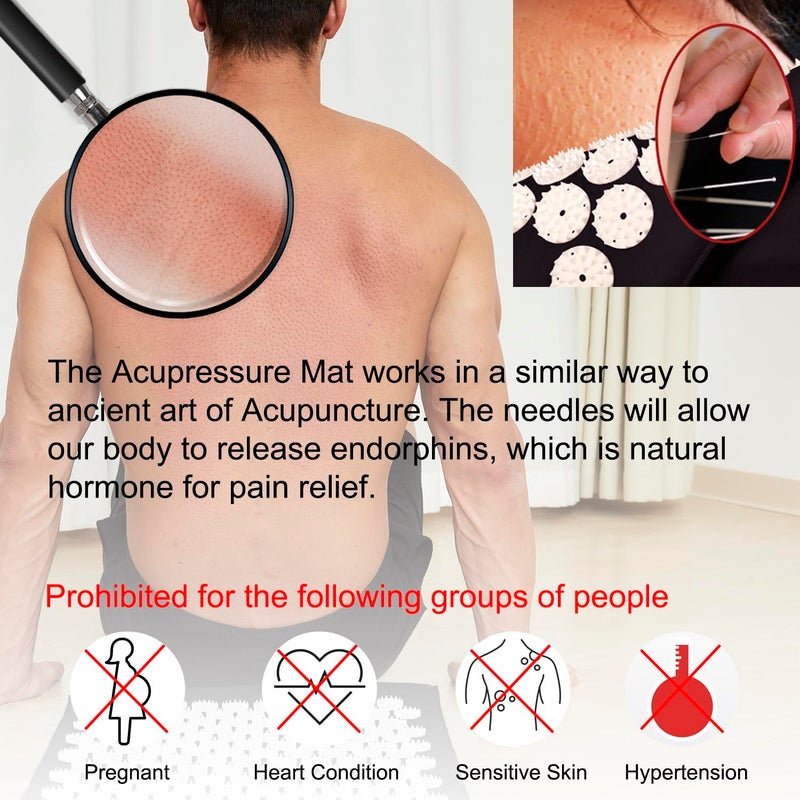 XiaoMaGe Acupressure Mat and Pillow Set with Bag - Large Size 28.7 X 16.5 inch Acupuncture Mat for Neck & Back Pain, Muscle Relaxation Stress Relief, Sciatica Pain Relief Pillow (Black) - Image 4