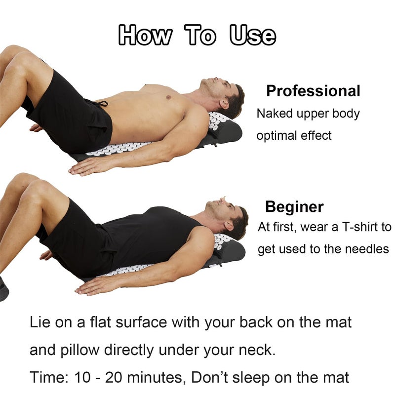 XiaoMaGe Acupressure Mat and Pillow Set with Bag - Large Size 28.7 X 16.5 inch Acupuncture Mat for Neck & Back Pain, Muscle Relaxation Stress Relief, Sciatica Pain Relief Pillow (Black) - Image 3