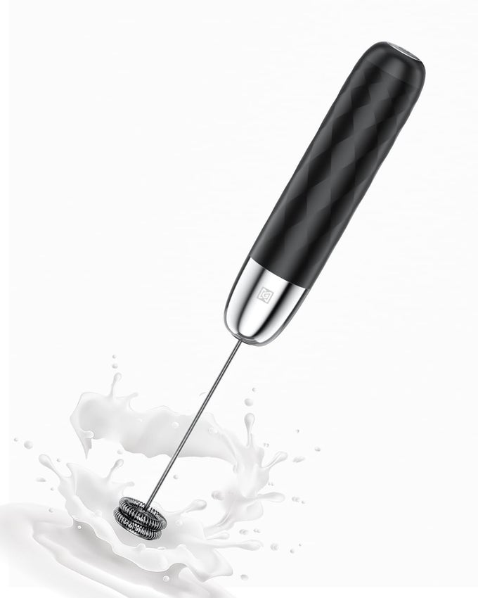 RECHARGEABLE MILK FROTHER HANDHELD ELECTRIC FOAM MAKER DETACHABLE STAINLESS STEEL WHISK DRINK MIXER FOAMER MINI BLENDER FOR MATCHA LATTES CAPPUCCINO NO STAND BLACK AND SILVER