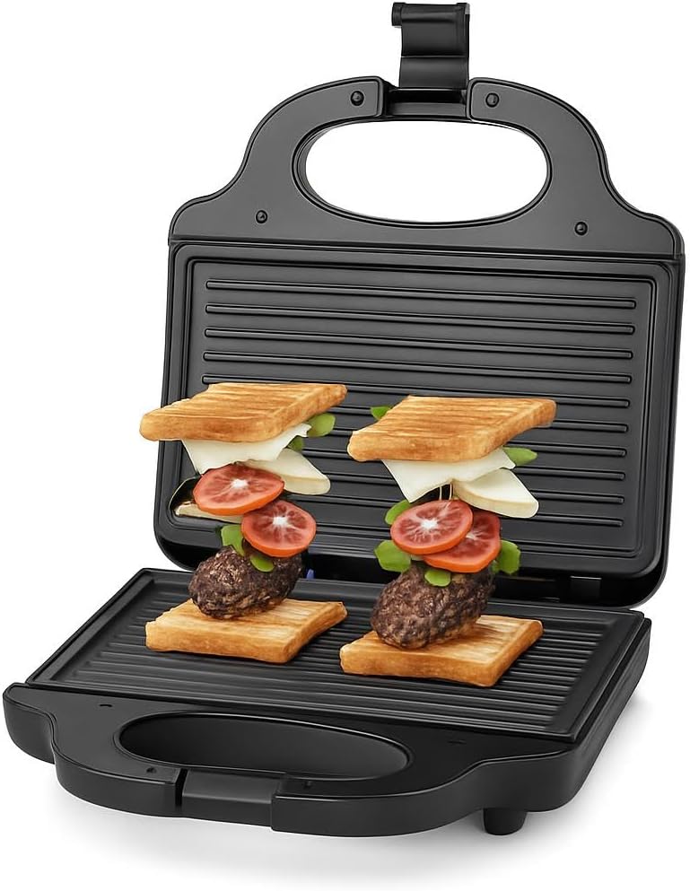 Fitto Non-Stick Electric Sandwich Maker with 850W Heating, Black - Image 1