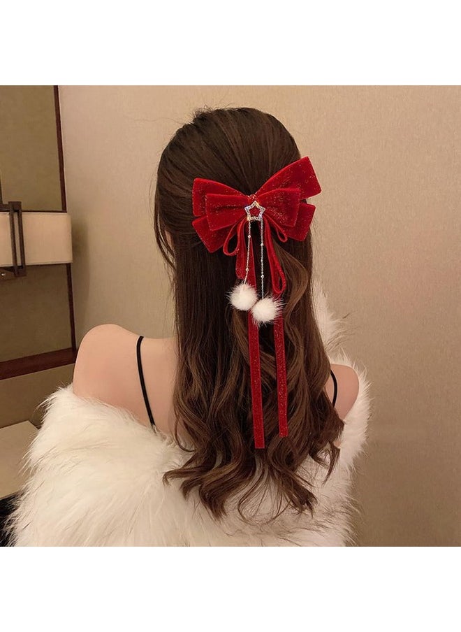 minkissy - Red Hair Bow Red Ribbon For Hair Red Big Bow Hair Clip Bowknot Barrette Hair Accessories For Women Girls Bow Hair Clips - Image 1