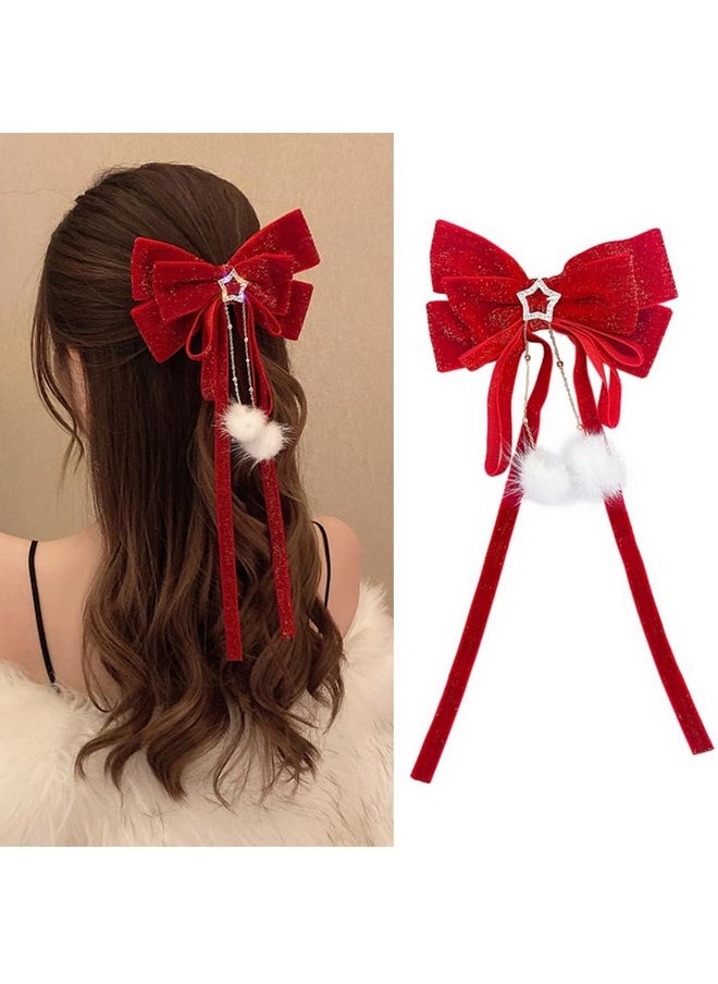 minkissy - Red Hair Bow Red Ribbon For Hair Red Big Bow Hair Clip Bowknot Barrette Hair Accessories For Women Girls Bow Hair Clips - Image 1