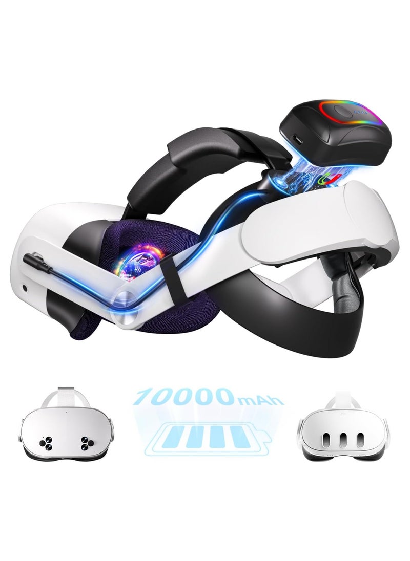 XICEN 10000mAh Battery Head Strap for Meta Quest 3s/3, with Cool RGB and Magnetic Battery Design, 18W Fast Charging, Extend VR 4H Playtime,  Comfort & Adjustable Strap Accessories for Oculus Quest 3/3s  - Image 1