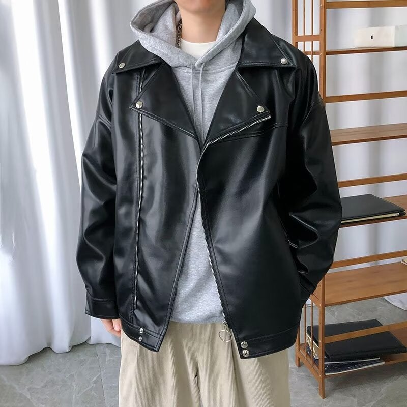 Biker Suit Leather Jacket Men'S American-Style High Street Trendy Brand Plutton Handsome Loose High-End Casual Pu Leather Jacket - Image 4