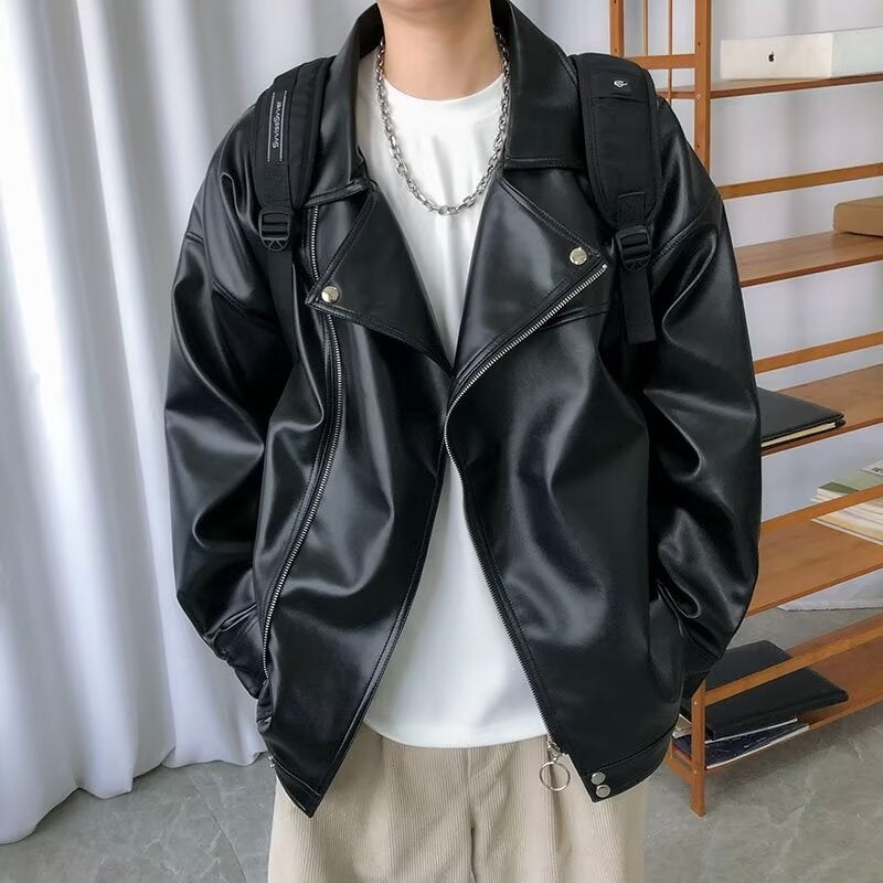Biker Suit Leather Jacket Men'S American-Style High Street Trendy Brand Plutton Handsome Loose High-End Casual Pu Leather Jacket - Image 2