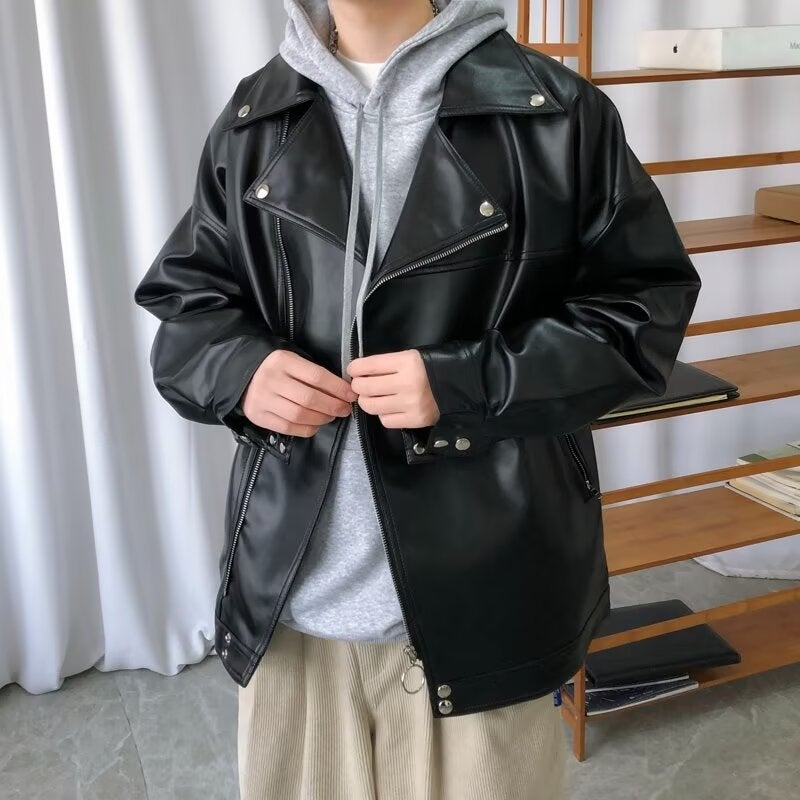 Biker Suit Leather Jacket Men'S American-Style High Street Trendy Brand Plutton Handsome Loose High-End Casual Pu Leather Jacket - Image 3
