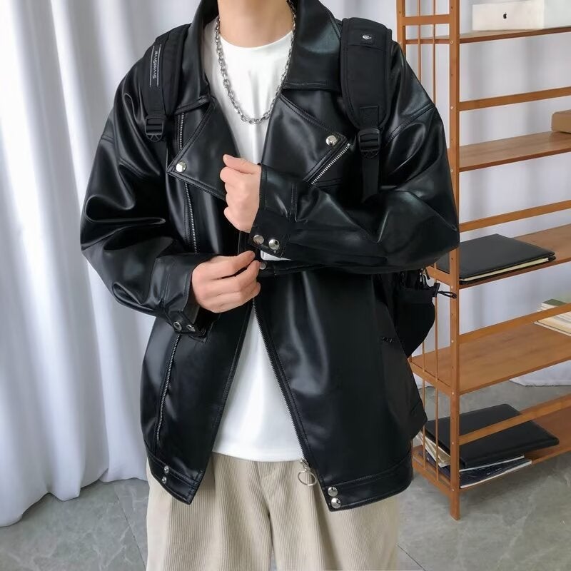 Biker Suit Leather Jacket Men'S American-Style High Street Trendy Brand Plutton Handsome Loose High-End Casual Pu Leather Jacket - Image 5