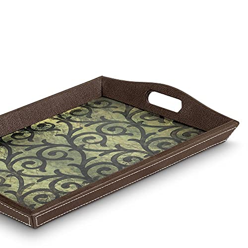 Freelance PVC Faux Leather Serving Tray Set of 3 - Sizes: 30x42, 26x38, 23x33 cm - Elegant Design, Large Carry Handles - Decorative Anti Skid Kitchen & Dining/Coffee Table Trays for Breakfast/Food/Tea - Image 3