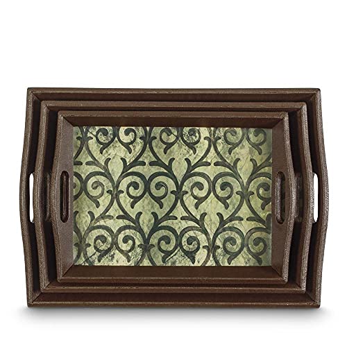 Freelance PVC Faux Leather Serving Tray Set of 3 - Sizes: 30x42, 26x38, 23x33 cm - Elegant Design, Large Carry Handles - Decorative Anti Skid Kitchen & Dining/Coffee Table Trays for Breakfast/Food/Tea - Image 1