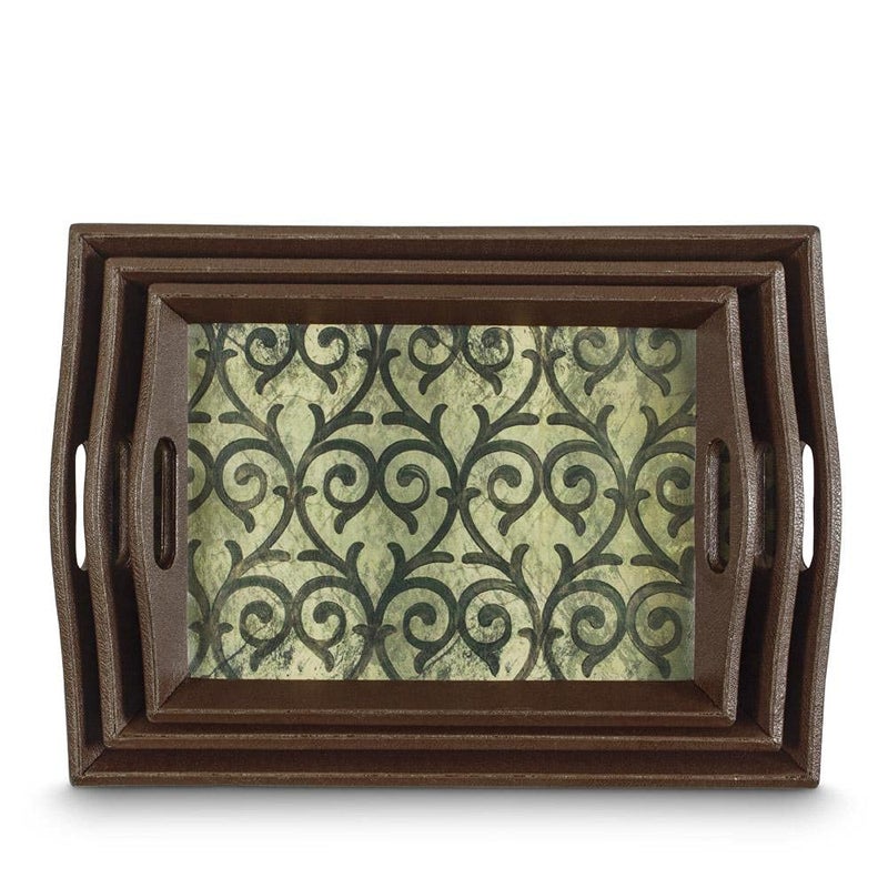 Freelance PVC Faux Leather Serving Tray Set of 3 - Sizes: 30x42, 26x38, 23x33 cm - Elegant Design, Large Carry Handles - Decorative Anti Skid Kitchen & Dining/Coffee Table Trays for Breakfast/Food/Tea - Image 5
