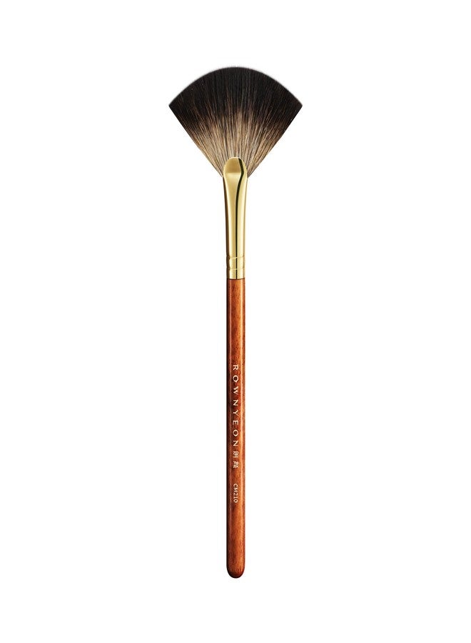 ROWNYEON Desert Oak Series Fan Brush for Painting Makeup & Excess Powder - Soft Raccoon Hair & Bubinga Handle Makeup Brushes, Curved Fan Brushes for Highlighting & Contouring (CM210) - Image 1